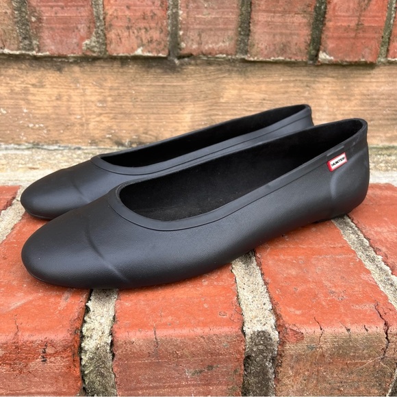 Hunter Shoes - 𝅺Hunter Women's "Tour" Black Rubber Ballet Flats | UK 7 US 9